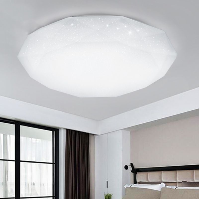 White Diamond Ceiling Mounted Fixture with Acrylic Shade Simple Style Integrated LED Flush Mount Lamp for Living Room, 9"/12"/14" Dia