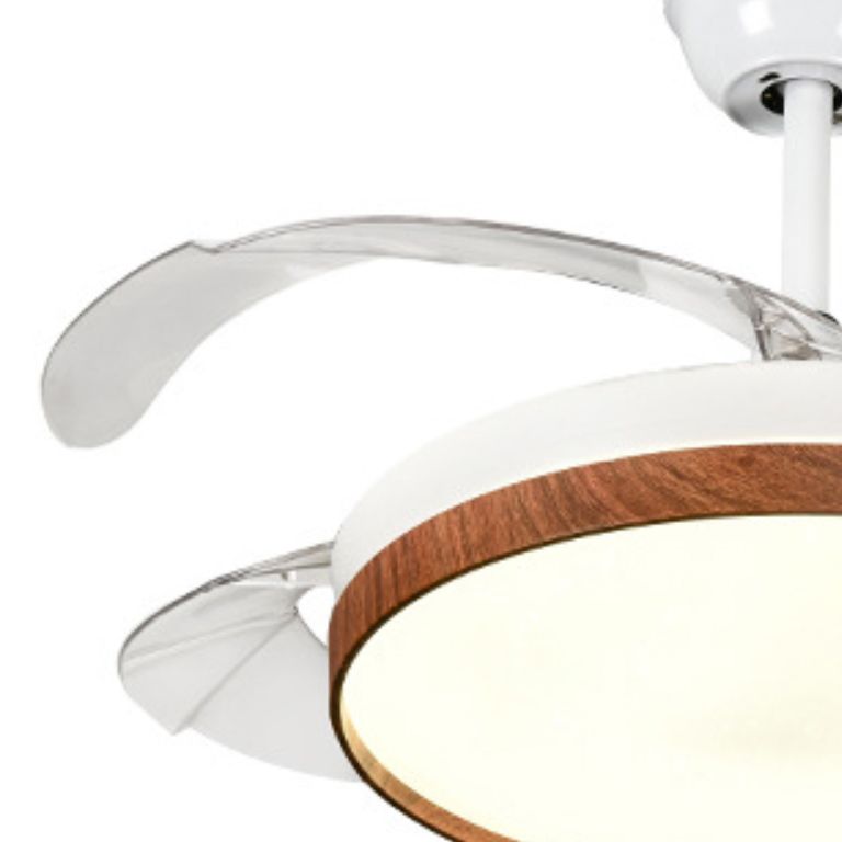 Retractable Ceiling Fan Contemporary LED Fan Light Fixture in White & Brown