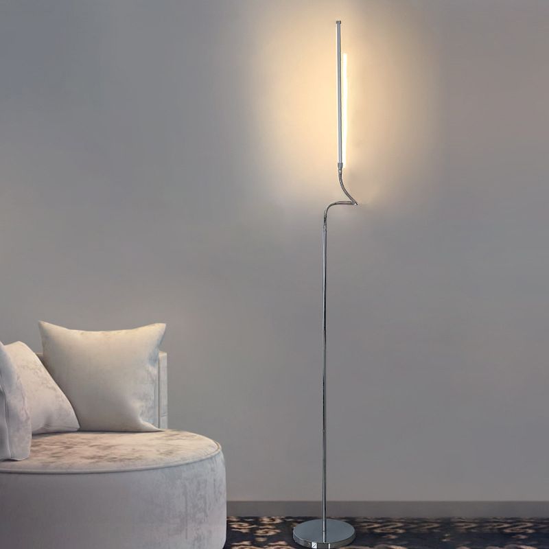 Silver Flexible Gooseneck Floor Lamp Minimalist Metal LED Linear Piano Light Standing Lamp