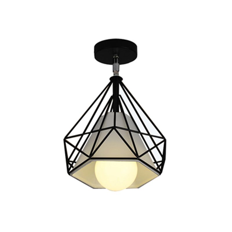 Diamond Metal Semi Flush Mount Éclairage Loft Loft Asle Semi Flush Plafond Light in Black