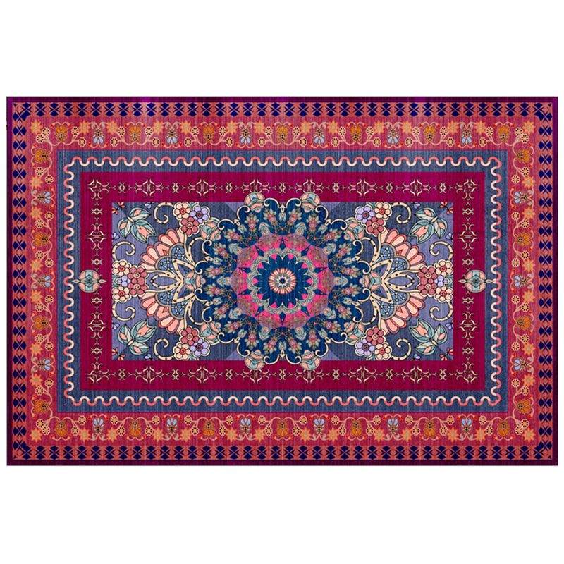 Red Tone Luxury Rug Polyester Ethnic Print Area Rug Anti-Slip Backing Carpet for Home Decoration