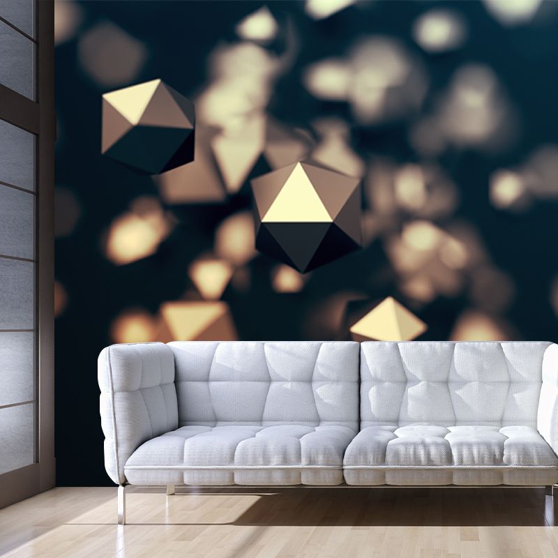 Floating 3D Geometric Shape Mural Yellow Modern Style Wall Decoration for Living Room