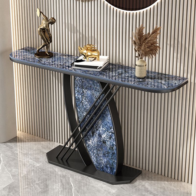 Contemporary Slate Console Table Pedestal Half Moon Stain Resistant Sofa Table