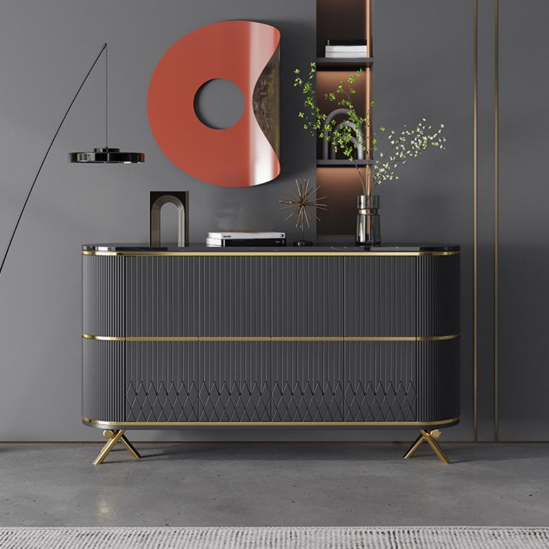 Glam Stone Top Sideboard Engineered Wood Side Board with Gold Legs