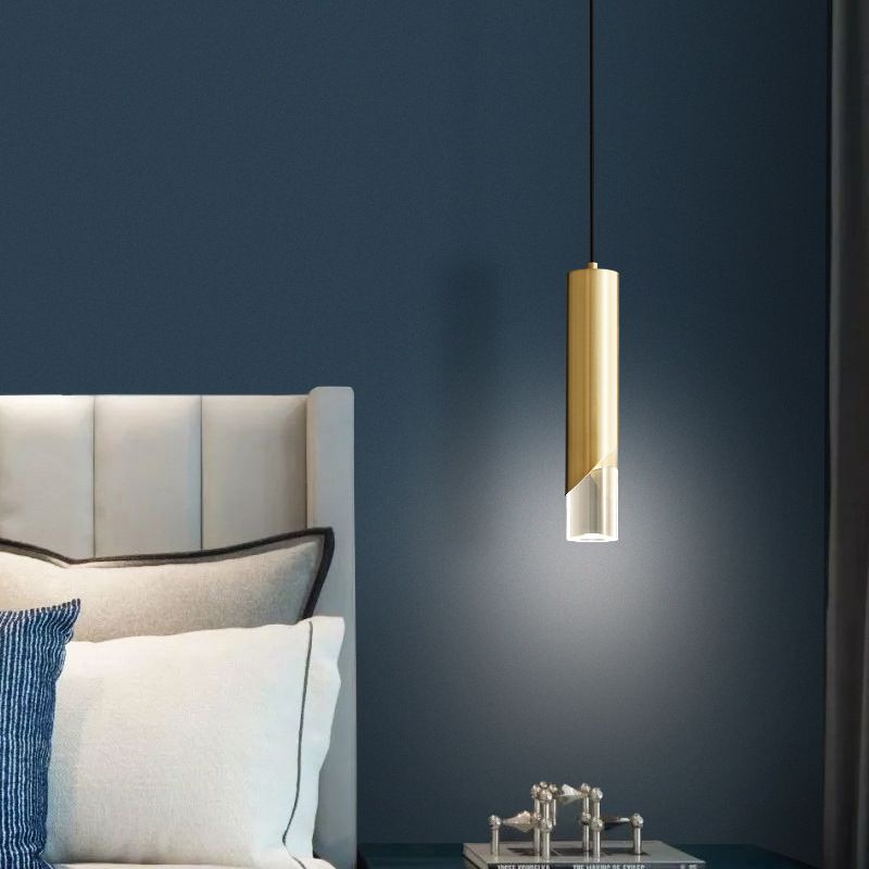 Lampe à suspension cylindrique en cuivre à pendentif unique Creative LED moderne avec une teinte acrylique