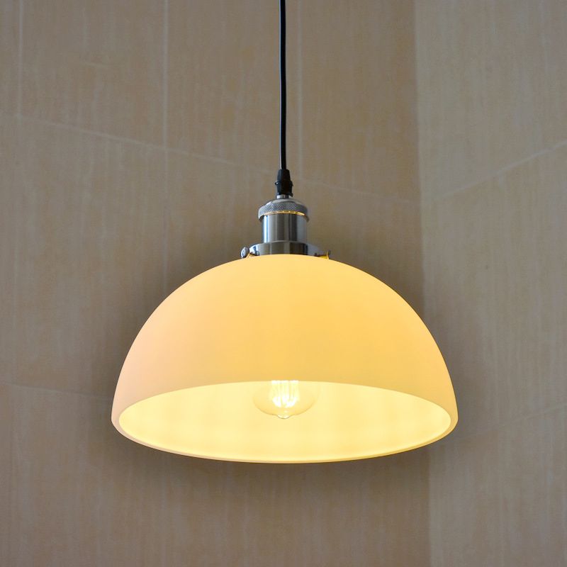 Cream Glass Dome Pendant Fixture Industrial Single-Bulb Diner Hanging Ceiling Light