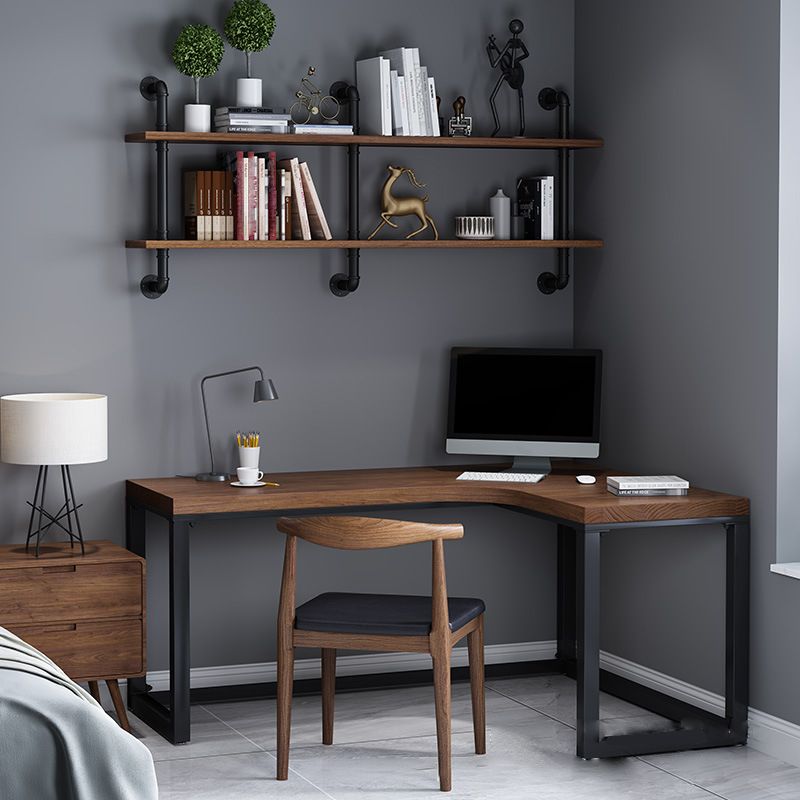 Solid Wood Writing Desk Industrial L-Shaped Task Desk for Home Office