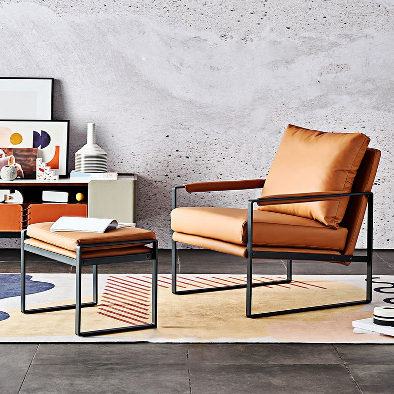 Orange Leather Lounge Chair Arms Included Chair for Living Room