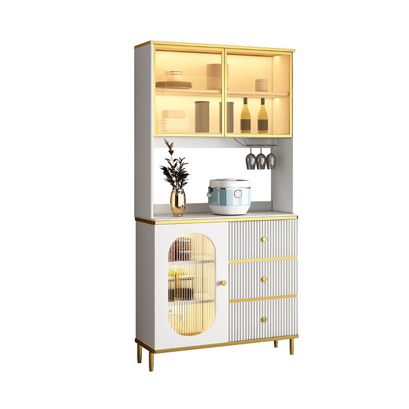 Modern Wood Dining Hutch Glass Doors Storage Cabinet with Doors for Living Room