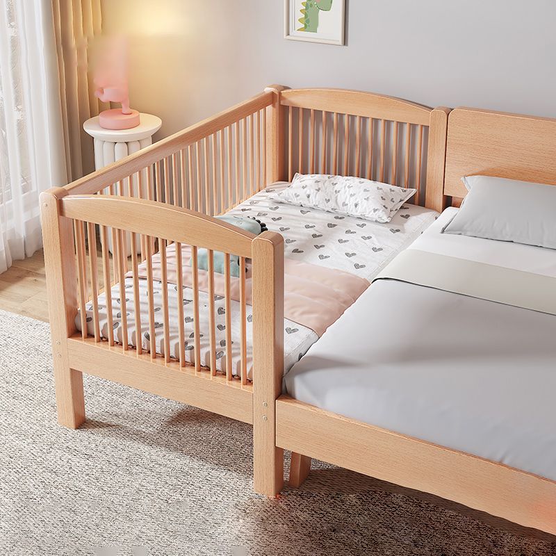 Contemporary Natural Solid Wood Nursery Crib with Guardrail in Beech