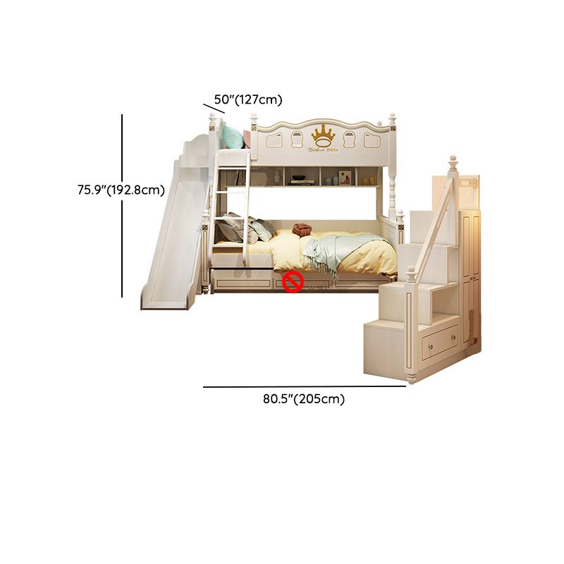 Nordic Solid Wood High Bunk Bed White Kid's Bed with Storage/Stairway