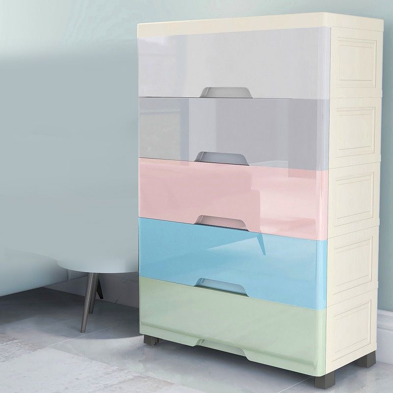 Plastic Contemporary Vertical Kids Nightstand with 5/6 Drawers for Home