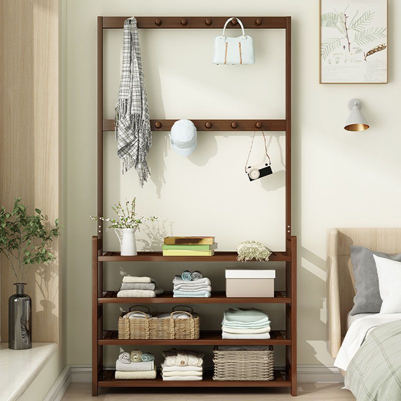 Modern Wood Coat Hanger Storage Shelves and Coat Hooks Entryway Kit