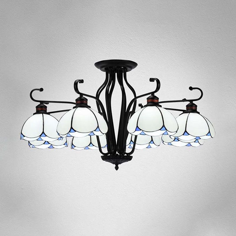 Black Scalloped Hanging Chandelier Baroque 6/8 Lumières Blanc / Jaune / Blue Glass Pendante Light Kit pour le salon