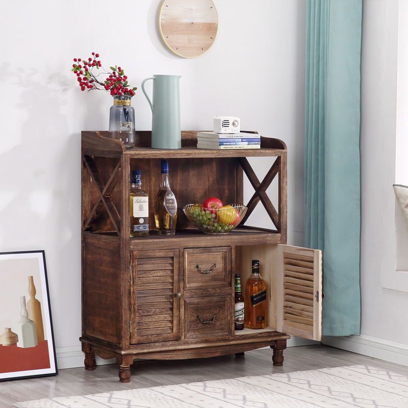 Solid Wood Accent Cabinet with 2 Drawers and Doors Storage Cabinet