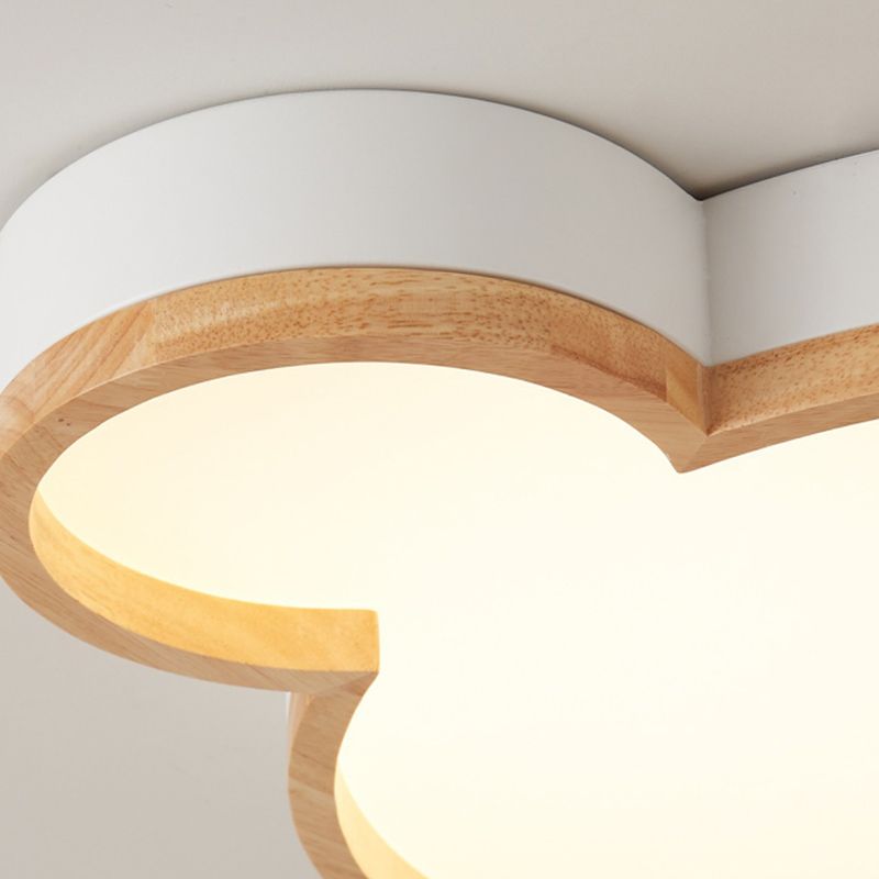 Single Modern Beige Flush Mount Lighting Wooden Ceiling Light for Bedroom