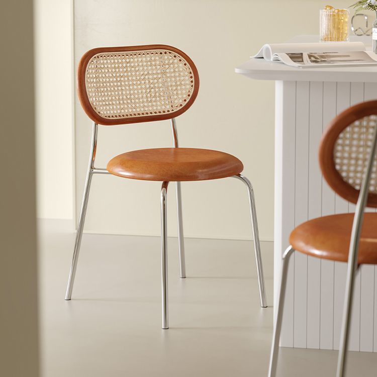 Polished Finish Faux Leather Dining Chair with Metal Legs for Kitchen