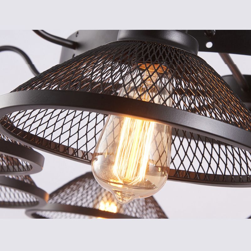 Industrial Cage Flared Chandelier Hanging Light Fixture Metal 8 Lights Pendant Ceiling Fixture Lamp