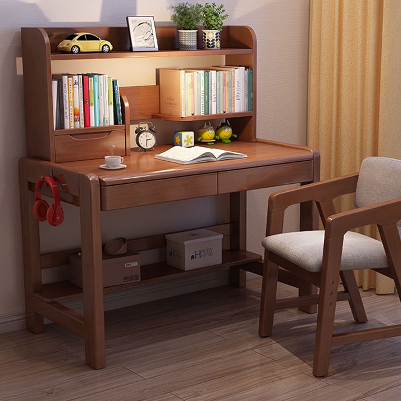 Adjustable Home Kids Desk Wood Writing Desk and Chair with Bookshelf