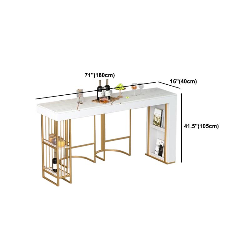 White Stone Bar Dining Table Traditional Luxury Rectangle Bar Table with Sled Base in Gold