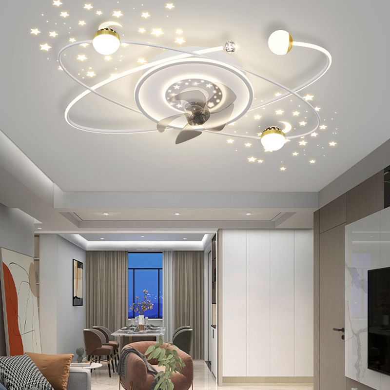 Oval Shape Metal Ceiling Fans Modern Style 8 Lights Flush Ceiling Fan