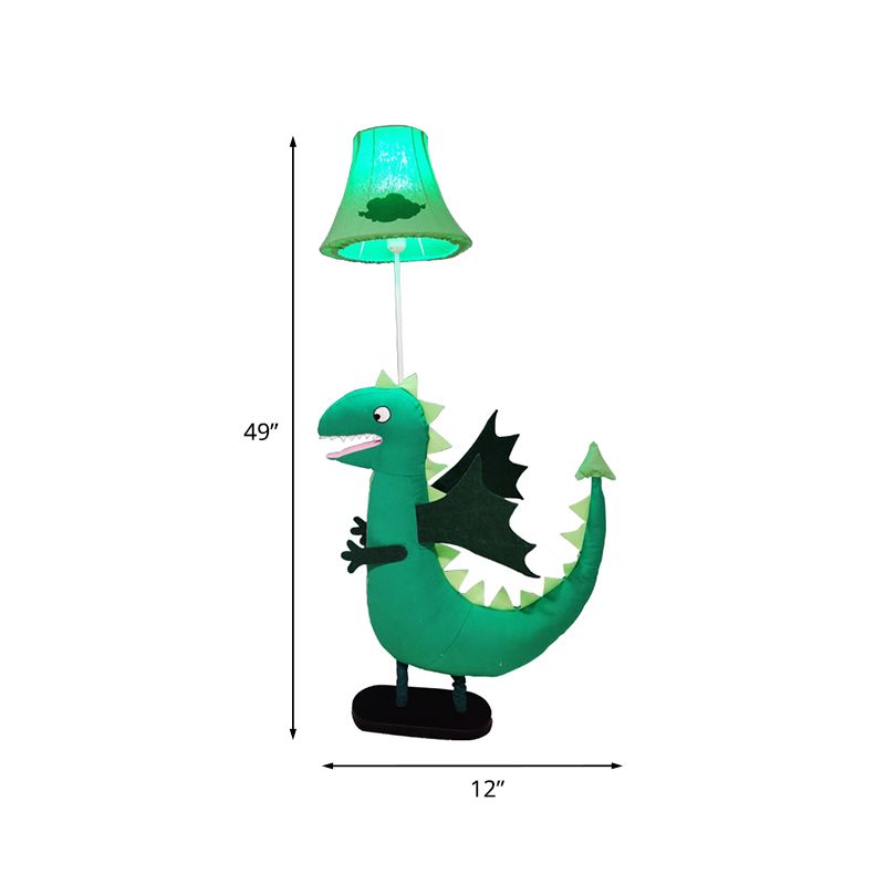 Green Plush Dinosaur Floor Lamp Cartoon 1 Bulb Fabric Standing Light with Shade for Kids Room