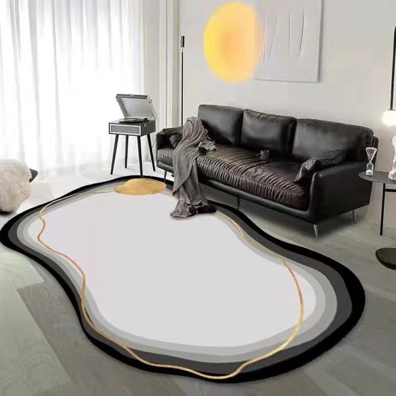 White Line Rug Polyester Casual Rug Stain Resistant Rug for Drawing Room