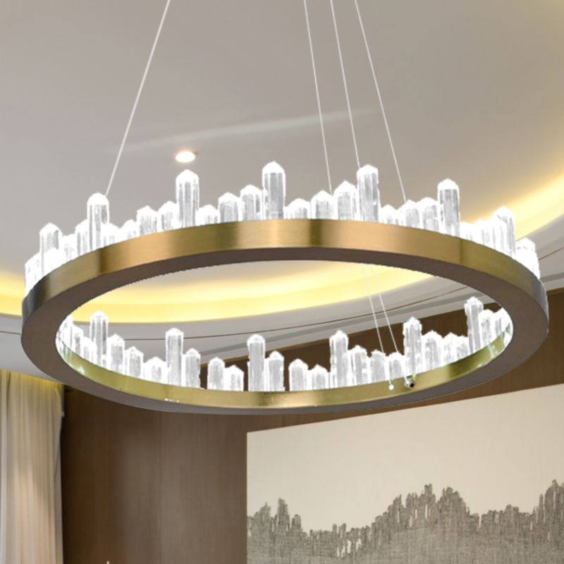 Crystal Circular Chandelier Modern Gold LED Suspension Pendant in Warm/White Light for Bedroom, 16"/23.5" Wide