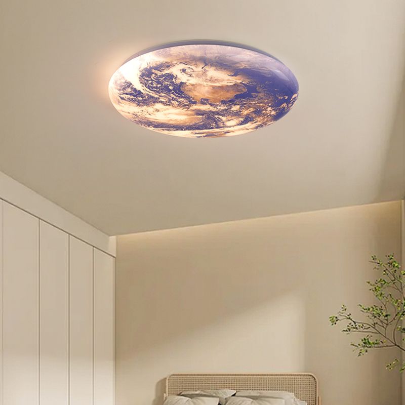 Blue Modern Metal Flush Mount Circle Shape Ceiling Light with Acrylic Shade for Bedroom