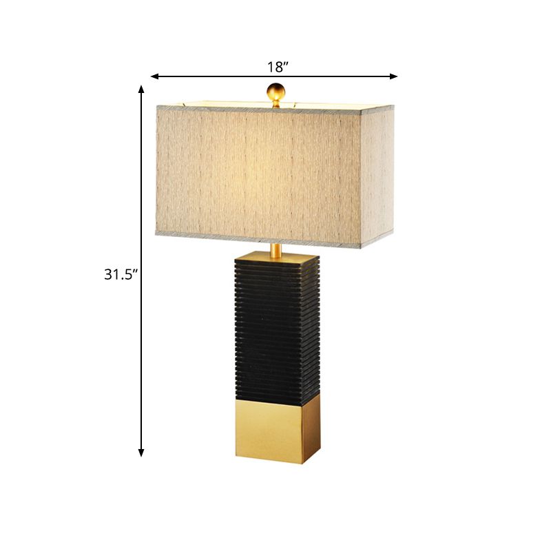 Black Finish Rectangle Desk Lighting Modernism 1-Bulb Metallic Table Lamp with Beige Fabric Shade