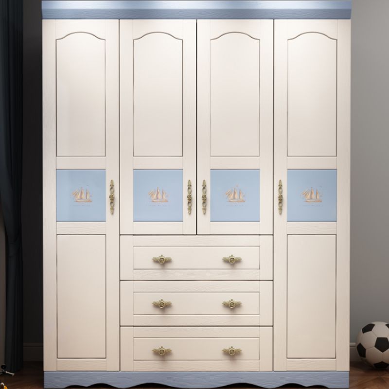 Solid Wood Kids Closet Modern Style White Colour Wardrobe Closet with Drawers