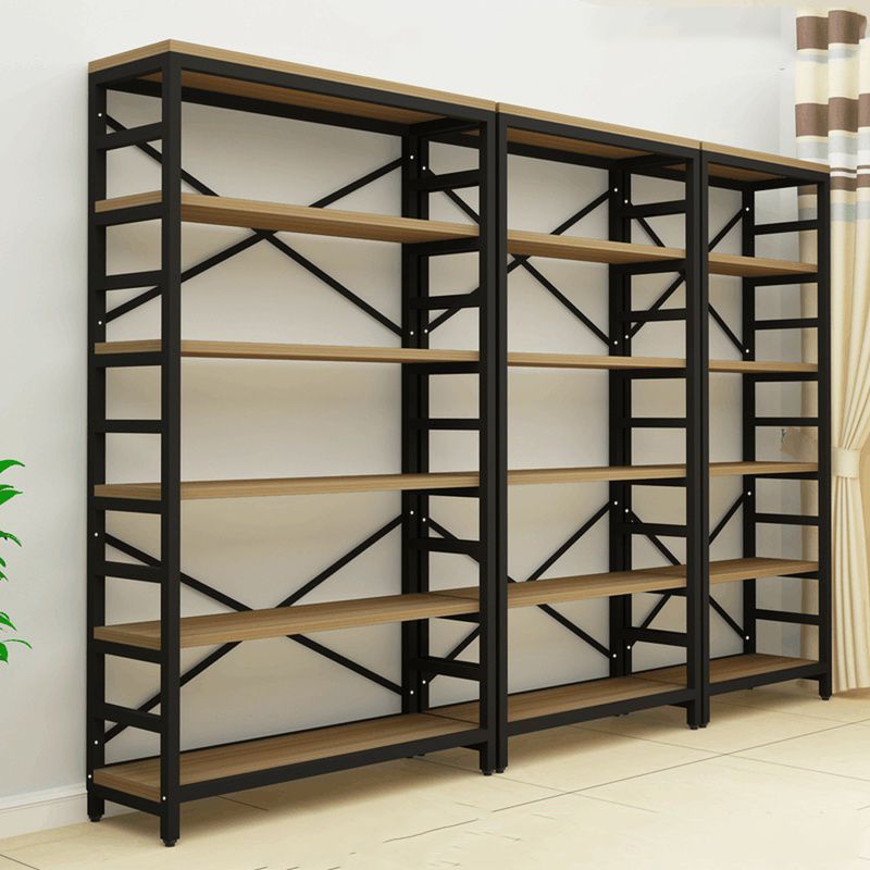 Modern Style Bookshelf Black Metal Frame Open Back Bookcase for Office