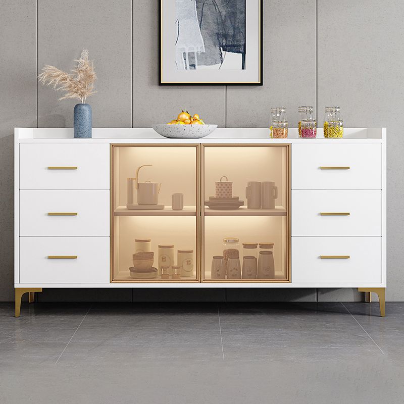 Contemporary Style Buffet Table Wood Side Board with Cabinets and Drawers