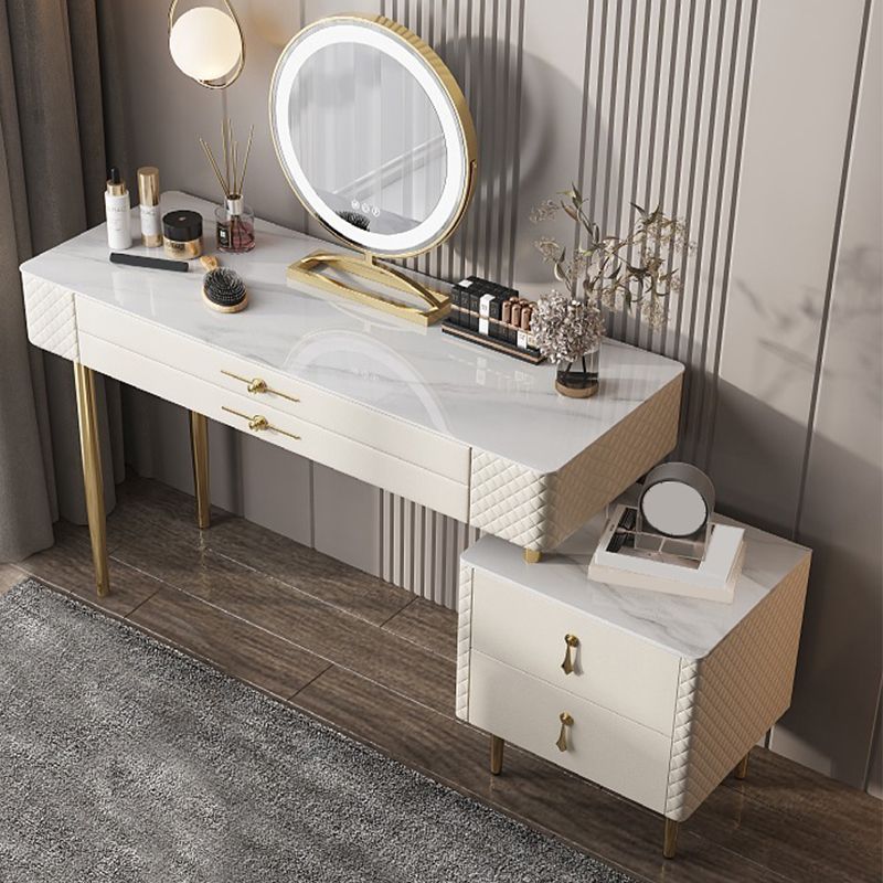 Glam Style Solid Wood Dresser with 4 Drawers Off-white Metal Base
