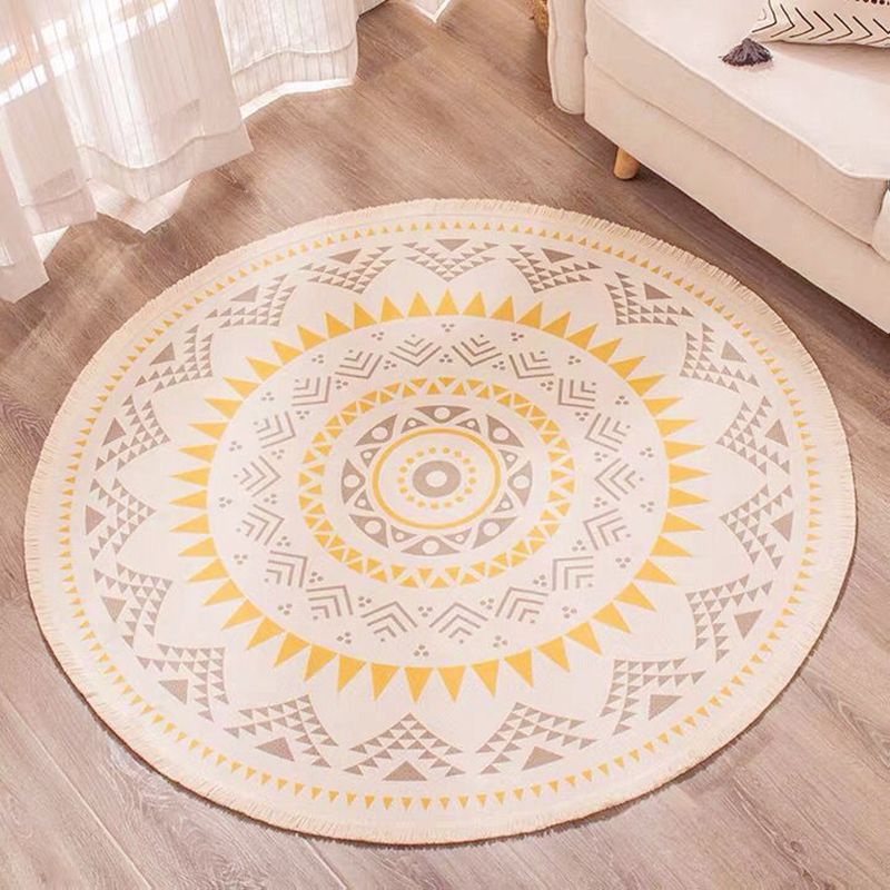 Moroccan Floral Print Rug Multi-Color Carpet with Fringe Cotton Blend Washable Rug for Home Decor