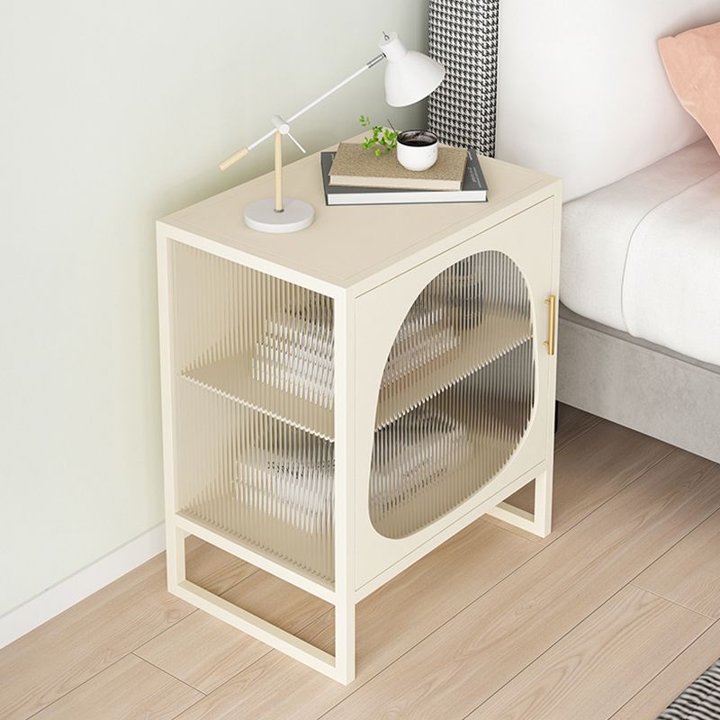 Contemporary Bedside Cabinet Metal Accent Table Nightstand with Door for Bedroom