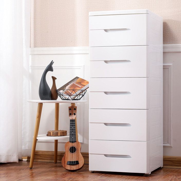 5 Drawers Vertical Kids Nightstand Modernism Plastic Nursery Dresser for Bedroom