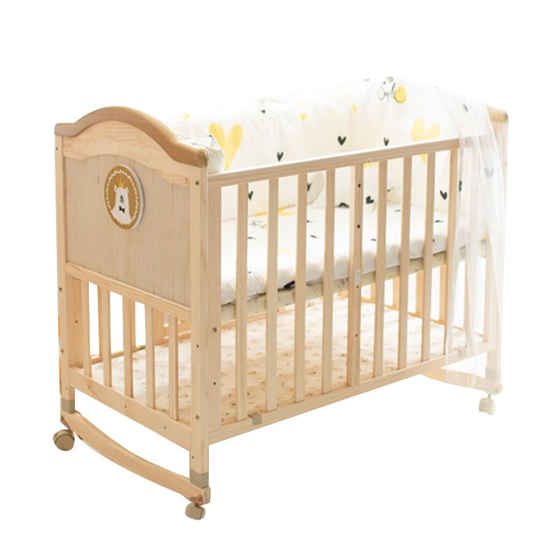 Farmhouse Brown Nursery Bed Wooden Storage Crib with Casters