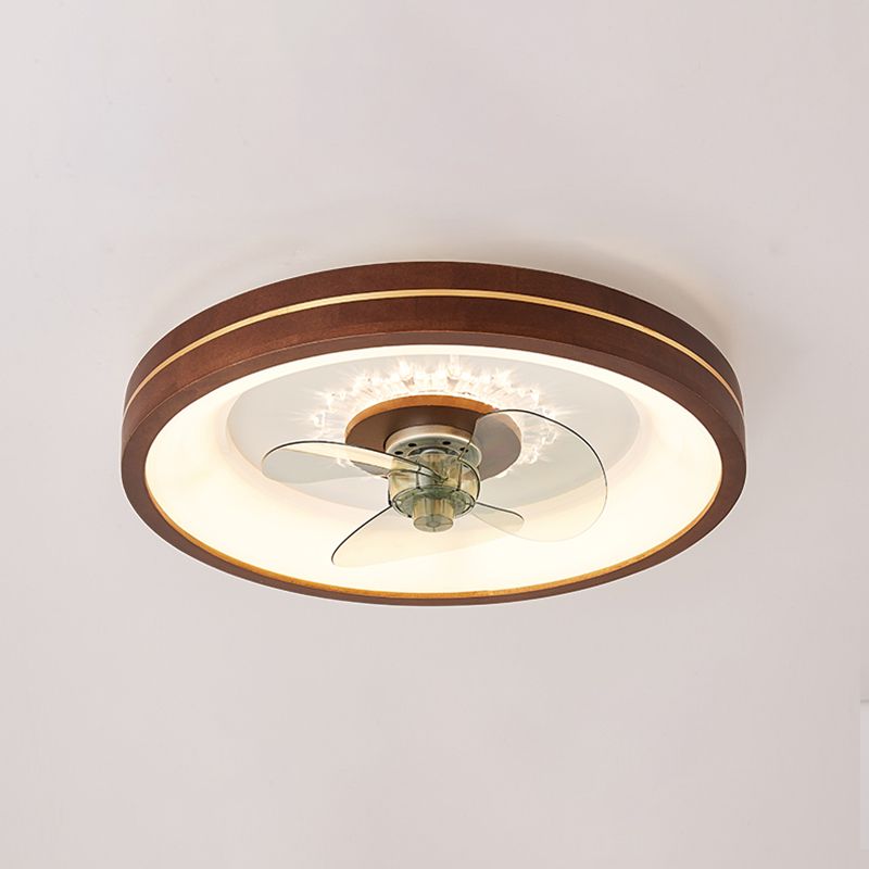 LED Wooden Ceiling Fan Light Modern Ceiling Mount Lamp with Acrylic Shade for Living Room