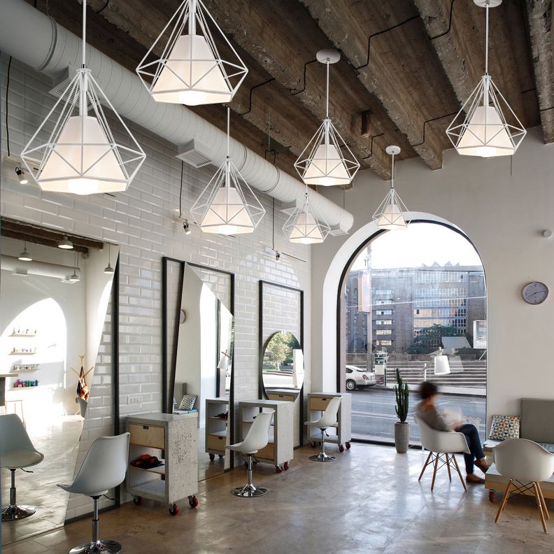 1 Light Diamond Pendant Industrial Metal Ceiling Pendant with Hanging Cord for Restaurant