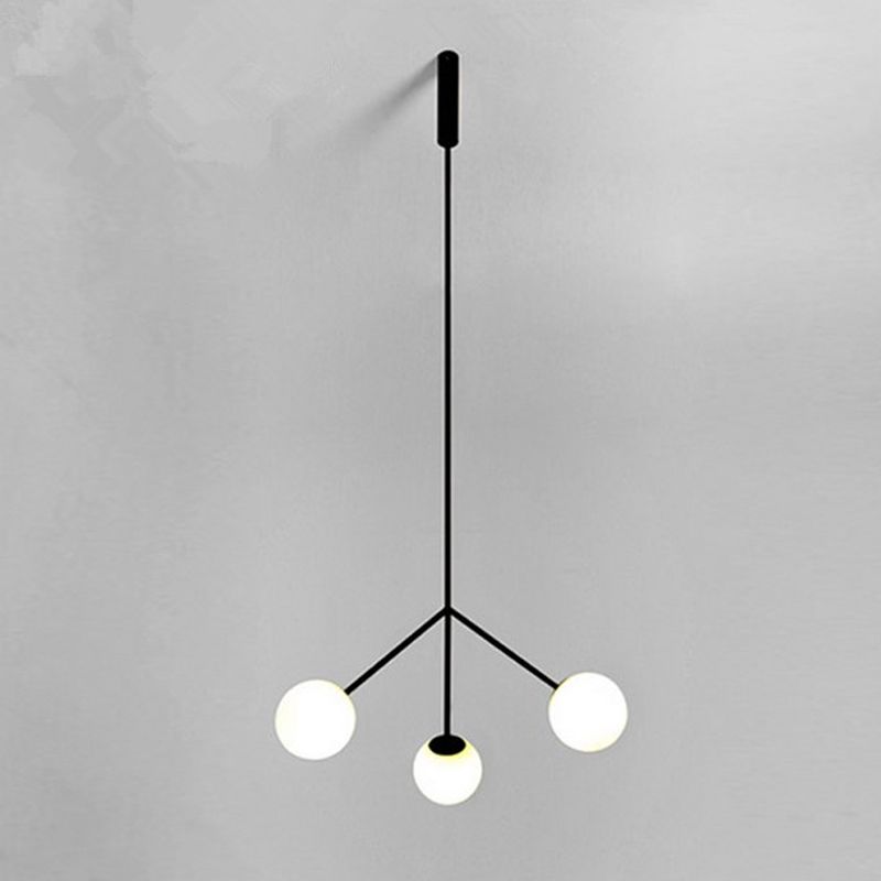 Simple Style 3 Heads Chandelier Lighting with Glass Shade Black Finish Globe Hanging Lamp for Dining Room