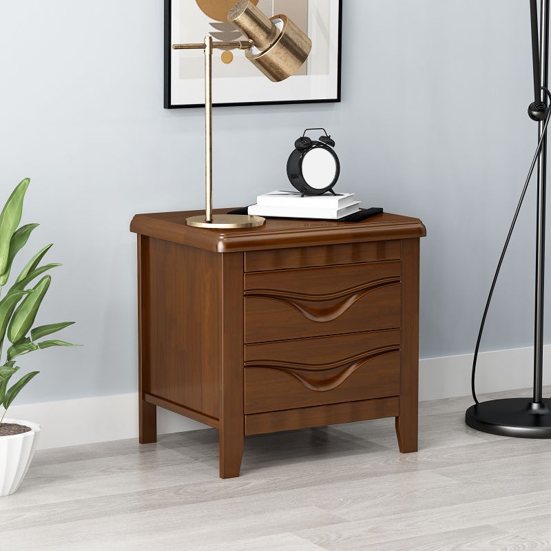 Traditional Lower Shelf Nightstand Solid Wooden Bedside Cabinet for Bedroom