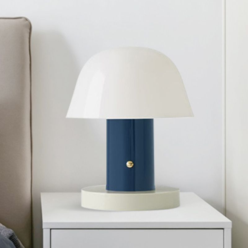 Metal Mushroom Desk Lighting Contemporary LED Night Table Lamp in White and Blue/Brown and Blue for Living Room