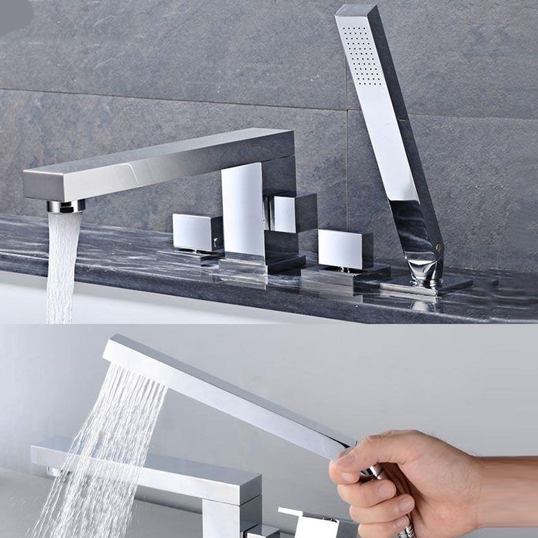 Modern Square Brass Tub Faucet with 2 Handles Deck Mount Bathroom Faucet