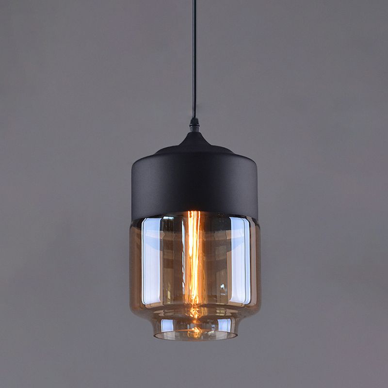 Lámpara colgante de vidrio transparente de 1 luz, luz colgante industrial contemporánea con tapa de metal