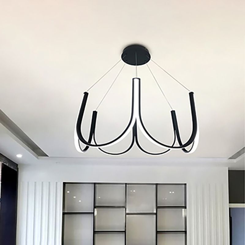 Black Geometric Chandelier Modern LED Hanging Light with Aluminum for Bedroom