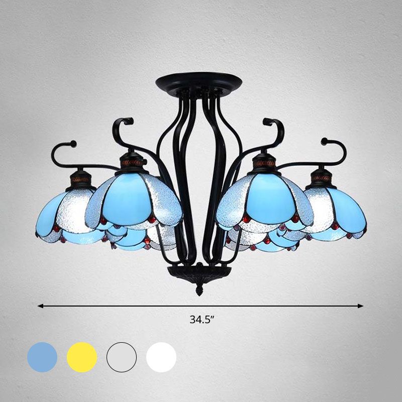 Black Scalloped Hanging Chandelier Baroque 6/8 Lumières Blanc / Jaune / Blue Glass Pendante Light Kit pour le salon