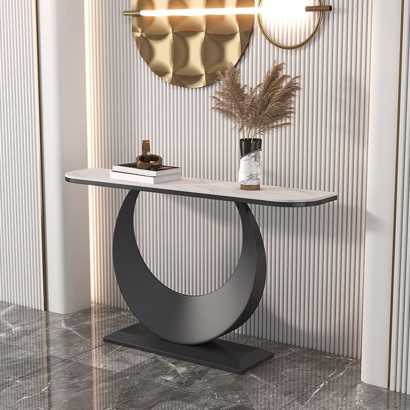 Contemporary Pedestal Base Accent Table with Stone Top for Hall