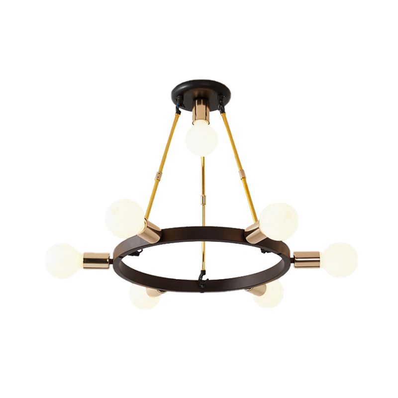 Metal Loop Chandelier Pendant Light Minimalist 7/9-Head Black and Gold Hanging Ceiling Lamp for Bedroom