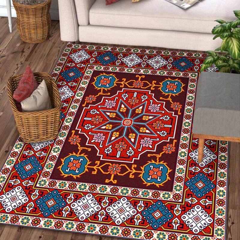 Moroccan Florentine Tile Rug Polyester Area Carpet Non-Slip Backing Indoor Rug for Home Decoration